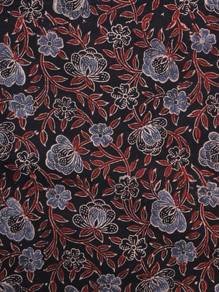 Black Rust Biege Ajrakh Hand Block Printed Cotton Blouse Fabric - BPA081