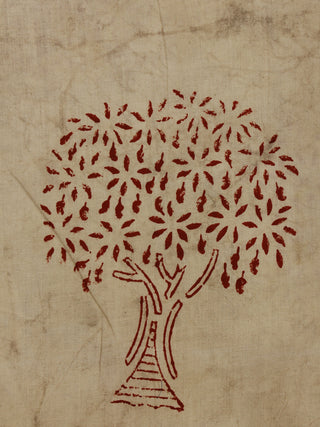 Beige Red Hand Block Printed Cotton  Cambric Fabric Per Meter - F0916388