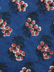 Indigo Rust Green White Hand Block Printed Cotton Fabric Per Meter - F001F1388