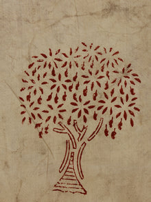 Beige Red Hand Block Printed Cotton  Cambric Fabric Per Meter - F0916388