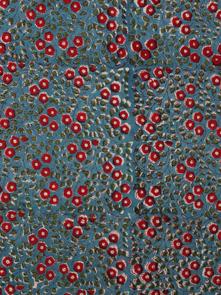 Teal Blue Red Green Hand Block Printed Cotton Fabric Per Meter - F001F2045