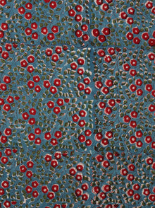 Teal Blue Red Green Hand Block Printed Cotton Fabric Per Meter - F001F2045