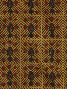 Mustard Maroon Green Ajrakh Hand Block Printed Cotton Fabric Per Meter - F003F2109