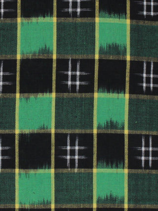 Green Black Ivory Pochampally Hand Weaved Double Ikat Fabric Per Meter - F091F767