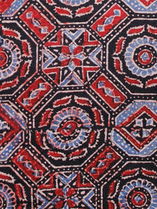Black Maroon Blue Ivory Ajrakh Hand Block Printed Cotton Fabric Per Meter - F003F1632