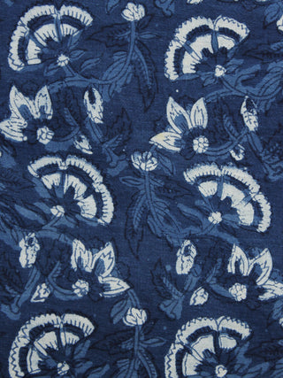 Indigo Ivory Hand Block Printed Cotton Fabric Per Meter - F001F1103