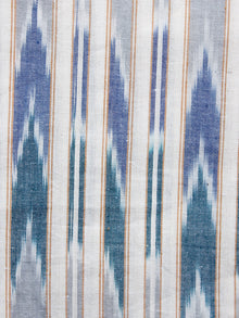 White Blue Beige Pochampally Hand Woven Ikat Cotton Fabric Per Meter - F002F1459