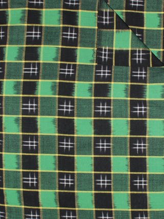 Green Black Ivory Pochampally Hand Weaved Double Ikat Fabric Per Meter - F091F767