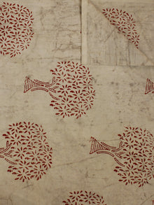 Beige Red Hand Block Printed Cotton  Cambric Fabric Per Meter - F0916388