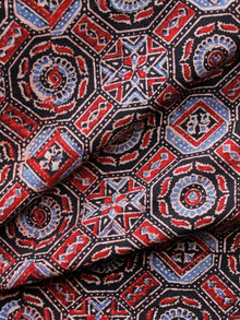 Black Maroon Blue Ivory Ajrakh Hand Block Printed Cotton Fabric Per Meter - F003F1632