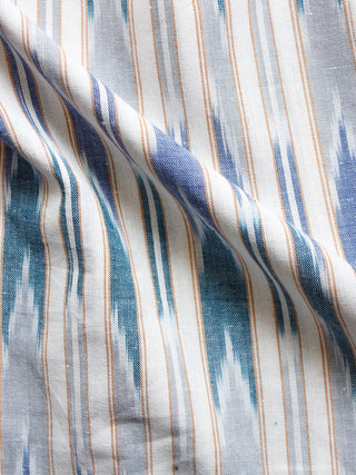 White Blue Beige Pochampally Hand Woven Ikat Cotton Fabric Per Meter - F002F1459