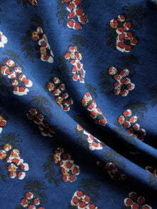 Indigo Rust Green White Hand Block Printed Cotton Fabric Per Meter - F001F1388