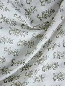White light green Hand Block Printed Cotton Fabric Per Meter - F001F1907