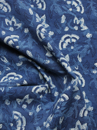 Indigo Ivory Hand Block Printed Cotton Fabric Per Meter - F001F1103