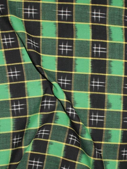 Green Black Ivory Pochampally Hand Weaved Double Ikat Fabric Per Meter - F091F767