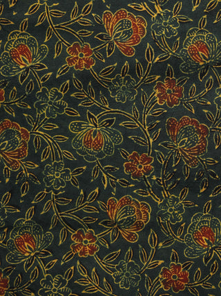 Green Maroon Yellow Black Ajrakh Hand Block Printed Cotton Blouse Fabric - BPA082