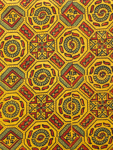 Yellow Red Green Black Ajrakh Hand Block Printed Cotton Fabric Per Meter - F003F1633