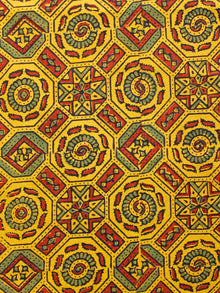 Yellow Red Green Black Ajrakh Hand Block Printed Cotton Fabric Per Meter - F003F1633
