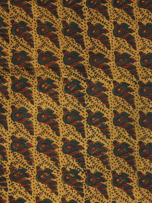 Mustard Bottle Green Maroon Ajrakh Hand Block Printed Cotton Fabric Per Meter - F003F2110