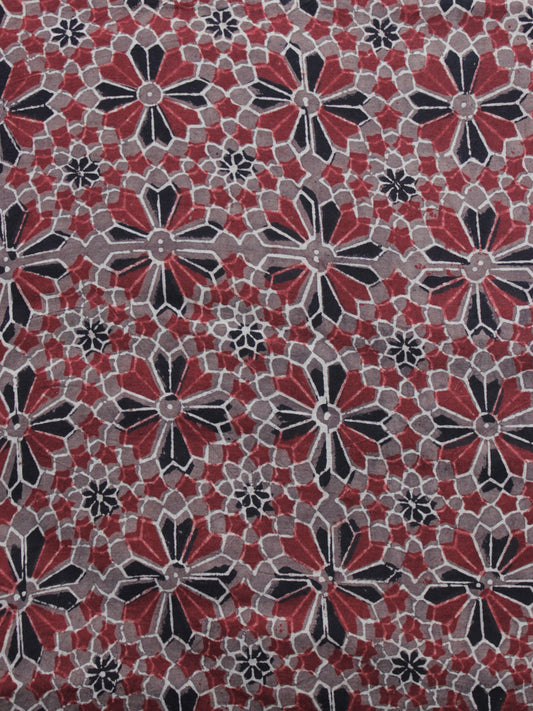 Brown Red Black Ajrakh Printed Cotton Fabric Per Meter - F003F1214