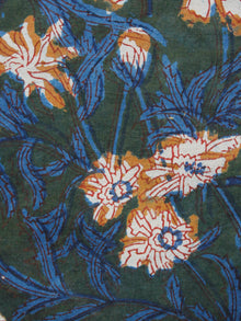 Green Mustard Blue Ivory Hand Block Printed Cotton Fabric Per Meter - F001F1389