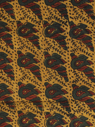Mustard Bottle Green Maroon Ajrakh Hand Block Printed Cotton Fabric Per Meter - F003F2110