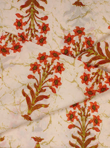 Ivory Peach Green Hand Block Printed Cotton Fabric Per Meter - F001F2047