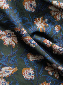 Green Mustard Blue Ivory Hand Block Printed Cotton Fabric Per Meter - F001F1389