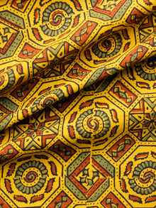 Yellow Red Green Black Ajrakh Hand Block Printed Cotton Fabric Per Meter - F003F1633
