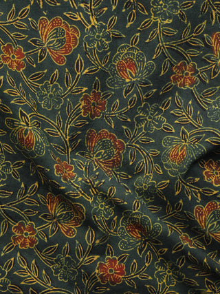 Green Maroon Yellow Black Ajrakh Hand Block Printed Cotton Blouse Fabric - BPA082
