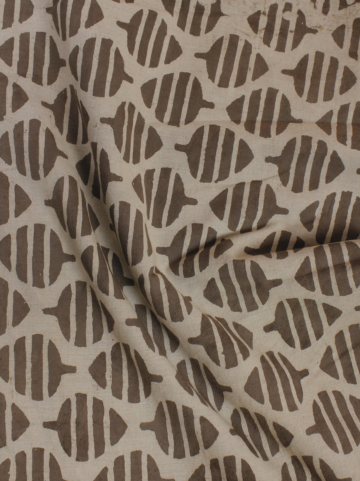 Beige Hand Block Printed Cotton  Cambric Fabric Per Meter - F0916049