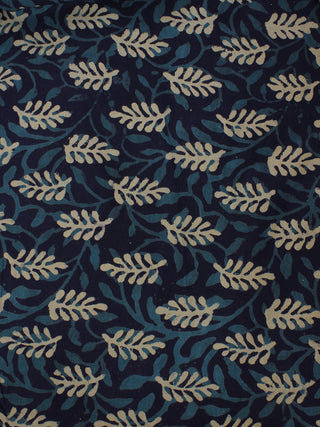Indigo Blue Ivory Hand Block Printed Cotton Cambric Fabric Per Meter - F0916110