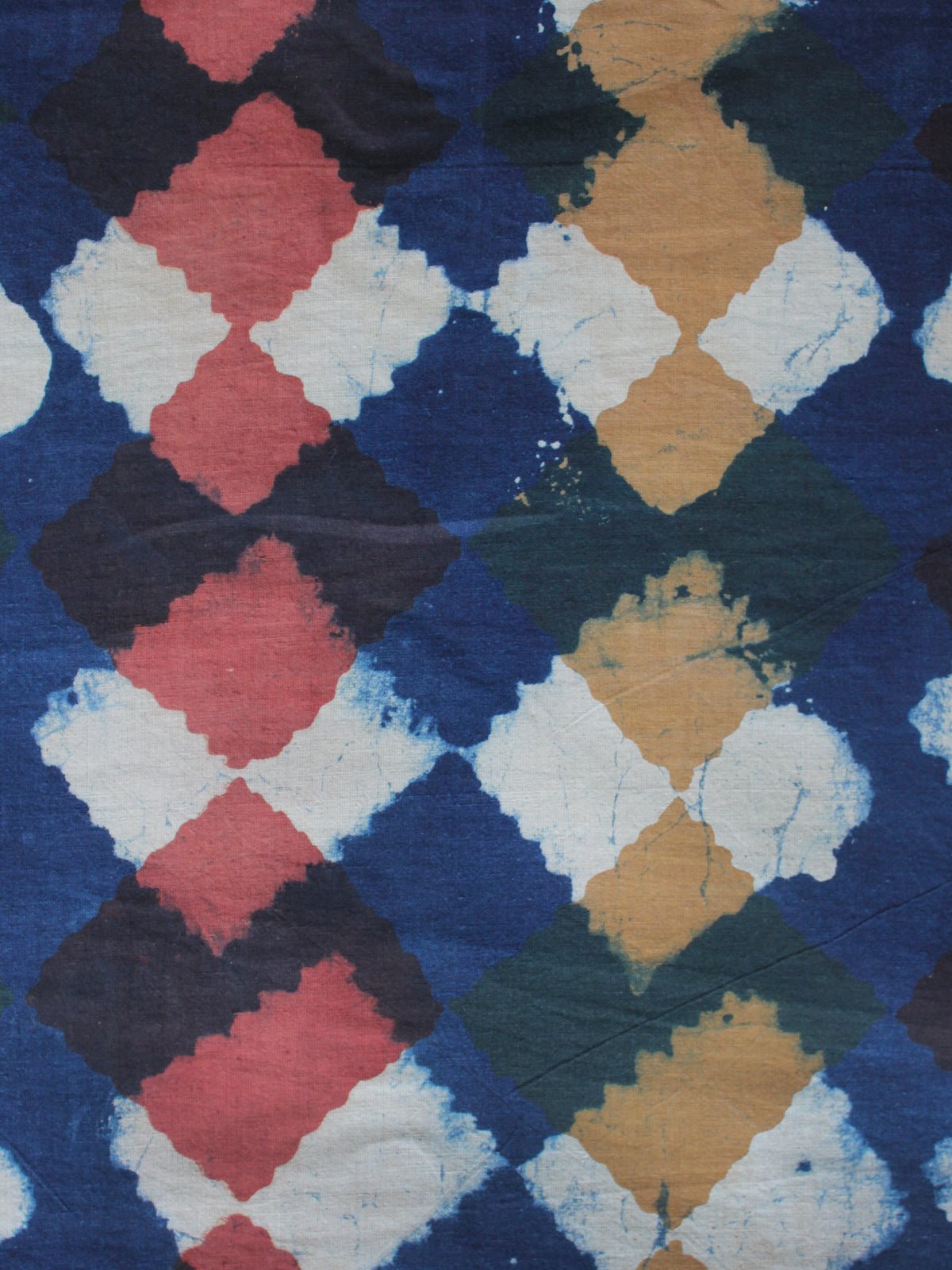 Indigo Beige Ivory Red Hand Block Printed Cotton Fabric Per Meter - F003F1321