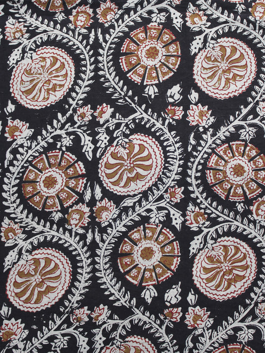 Black Peanut brown Ivory Hand Block Printed Cotton Fabric Per Meter - F001F1146
