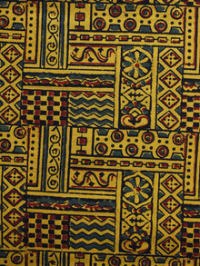 Mustard Yellow Maroon Black Ajrakh Hand Block Printed Cotton Blouse Fabric - BPA006