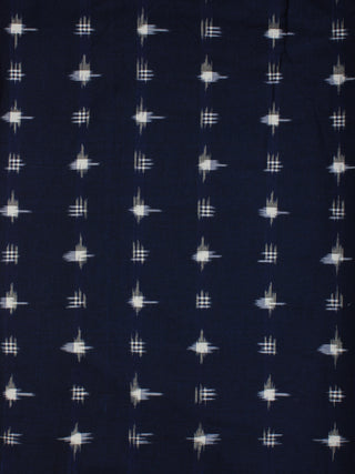 Navy Blue White Hand Woven Double Ikat Handloom Cotton Fabric Per Meter - F002F2209