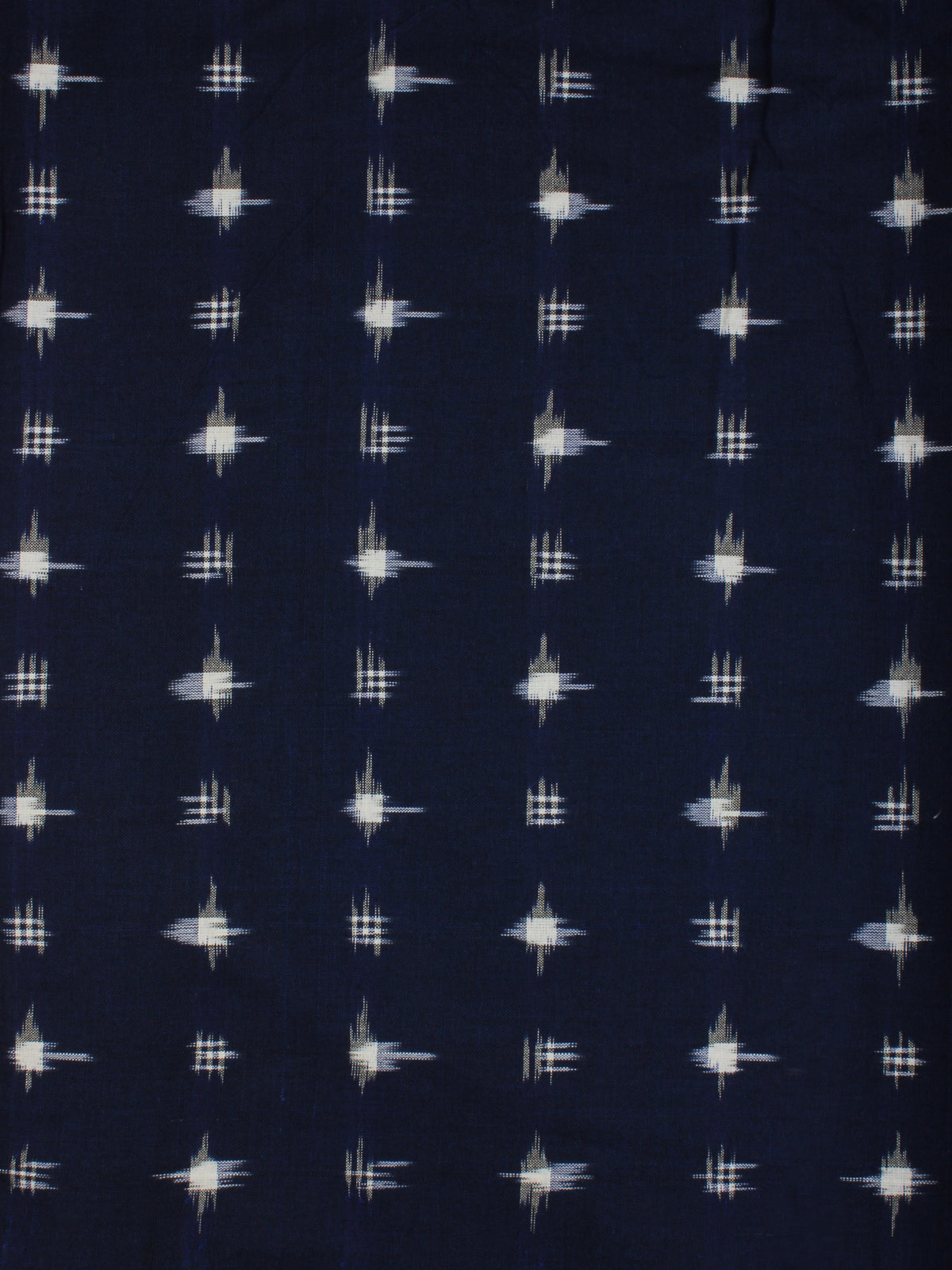 Navy Blue White Hand Woven Double Ikat Handloom Cotton Fabric Per Meter - F002F2209