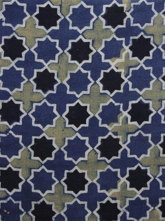 Indigo Green Black Ajrakh Printed Cotton Fabric Per Meter - F003F1162