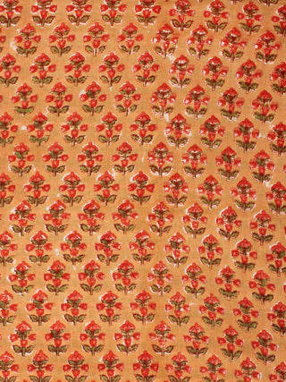 Mustard Red Green Hand Block Printed Cotton Fabric Per Meter - F001F2270