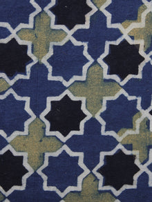 Indigo Green Black Ajrakh Printed Cotton Fabric Per Meter - F003F1162