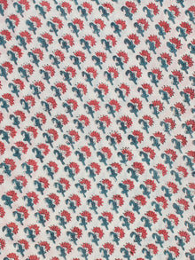 White Teal Coral Hand Block Printed Cotton Fabric Per Meter - F001F2344