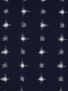 Navy Blue White Hand Woven Double Ikat Handloom Cotton Fabric Per Meter - F002F2209