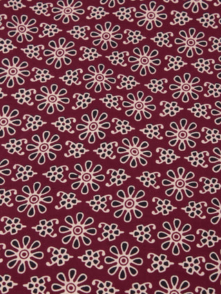 Maroon Ivory Black Ajrakh Block Printed Cotton Fabric Per Meter - F0916678