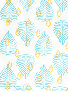 White Sky Blue Yellow Hand Block Printed Cotton Fabric Per Meter - F001F2334