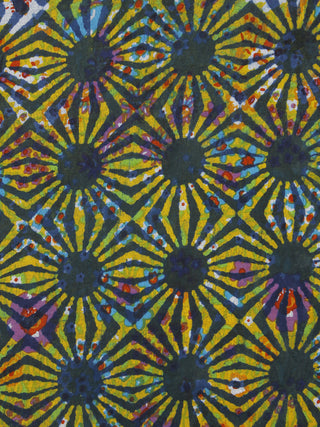 Yellow Green Multi Color Hand Block Printed Cotton Fabric Per Meter - F001F773