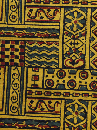 Mustard Yellow Maroon Black Ajrakh Hand Block Printed Cotton Blouse Fabric - BPA006