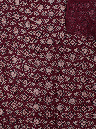 Maroon Ivory Black Ajrakh Block Printed Cotton Fabric Per Meter - F0916678