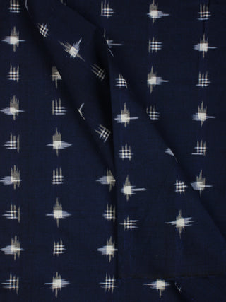 Navy Blue White Hand Woven Double Ikat Handloom Cotton Fabric Per Meter - F002F2209