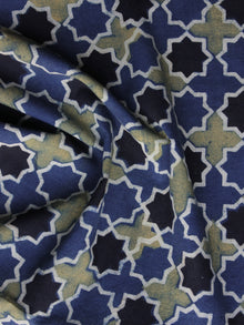 Indigo Green Black Ajrakh Printed Cotton Fabric Per Meter - F003F1162