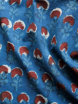 Indigo Brown Black Hand Block Printed Cotton Fabric Per Meter - F001F1336